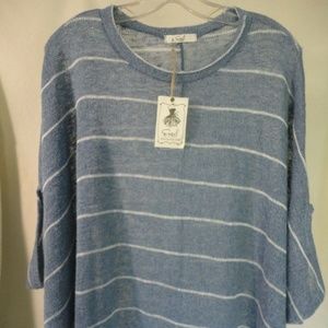 EASEL LA LIGHT HACCI TOP BLUE W/WHITE STRIPE SHEER